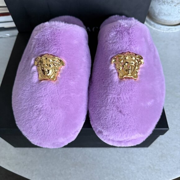 VERSACE Medusa Men's Lavender Faux Purple Slippers, sizes 43, 45 - Picture 8 of 14